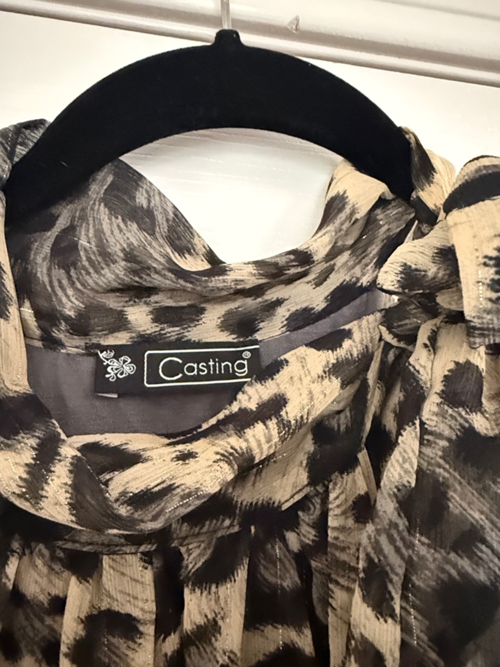 Woman’s Beige and Black Leopard Print Halter Dress Shirt - Picture 2 of 6